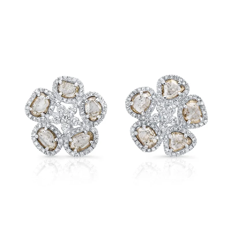 Best hoop earrings with minimalist designs for a clean and modern aesthetic-14KT White Gold Diamond Slice Flower Earrings