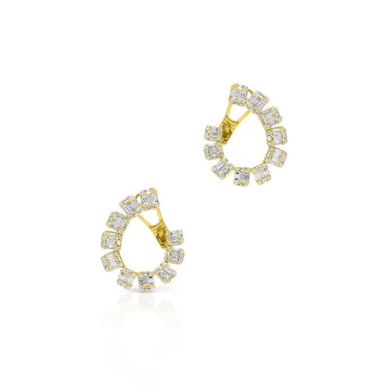 Stylish hoop earrings with diamond accents for an elegant and sparkling effect-14KT Yellow Gold Baguette Diamond Marceline Earrings