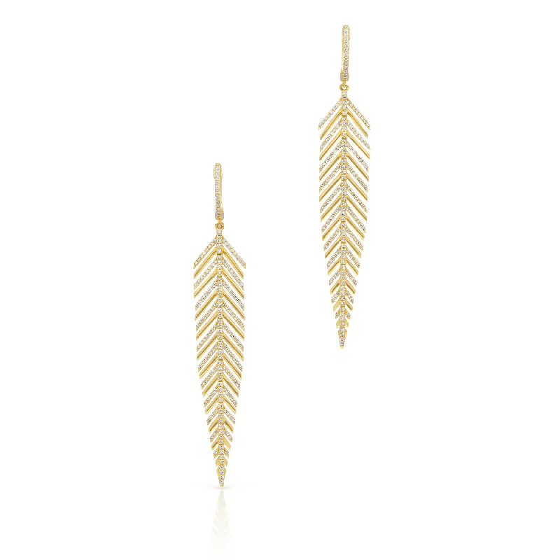 Best hoop earrings with enamel details for a colorful and modern look-14KT Yellow Gold Diamond Feather Earrings