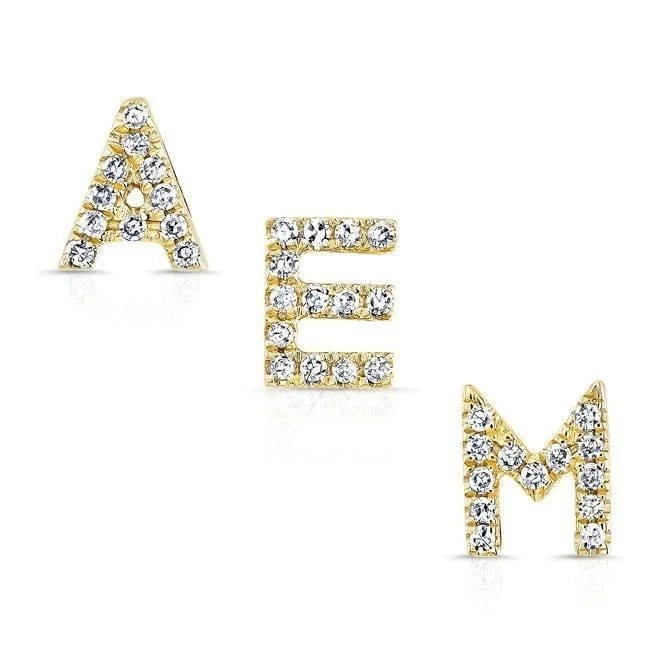 Best hoop earrings with asymmetrical designs for a fashion-forward, avant-garde look-14KT Yellow Gold Diamond Initial Stud Earring