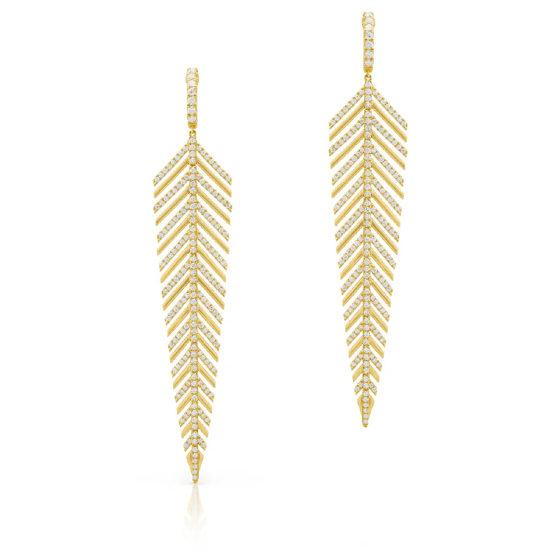 Hoop earrings with a chunky design for a bold and trendy statement-14KT Yellow Gold Diamond Luxe Feather Earrings