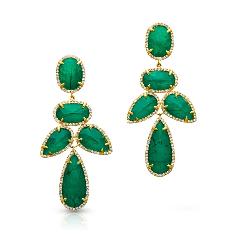 Best hoop earrings with minimal embellishments for a sleek and modern look-14KT Yellow Gold Emerald Triplet Diamond Bellissima Chandelier Earrings