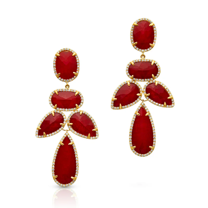 Best hoop earrings with sparkling cubic zirconia for a brilliant, budget-friendly effect-14KT Yellow Gold Ruby Triplet Diamond Bellissima Chandelier Earrings