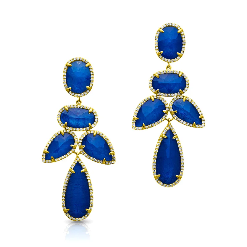 Hoop earrings with luxe velvet finishes for a rich and luxurious touch-14KT Yellow Gold Sapphire Triplet Diamond Bellissima Chandelier Earrings