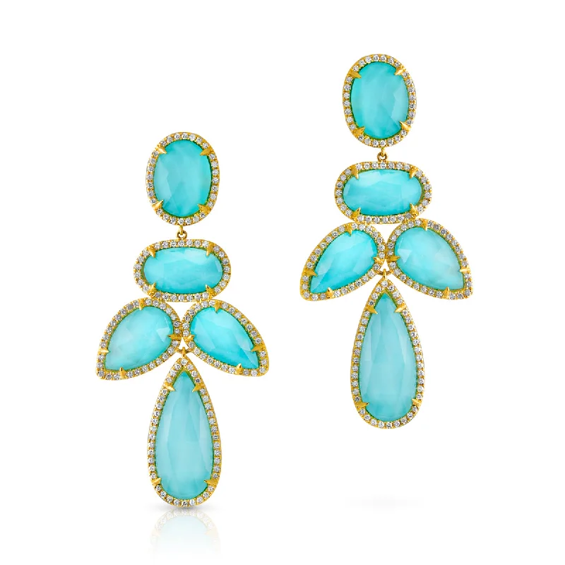 Best hoop earrings with multi-colored gemstones for a vibrant and lively touch-14KT Yellow Gold Turquoise Doublet Diamond Bellissima Chandelier Earrings