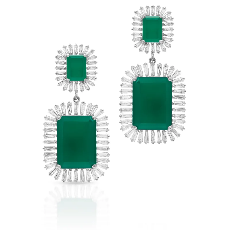 Hoop earrings with polished metal for a shiny and high-quality finish-18KT White Gold Green Onyx Baguette Diamond Luxe Fauna Earrings