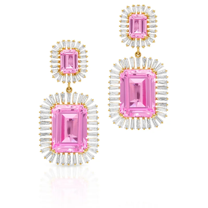 Best hoop earrings with oval shapes for a unique and elongated design-18KT Yellow Gold Pink Topaz Baguette Diamond Luxe Fauna Earrings