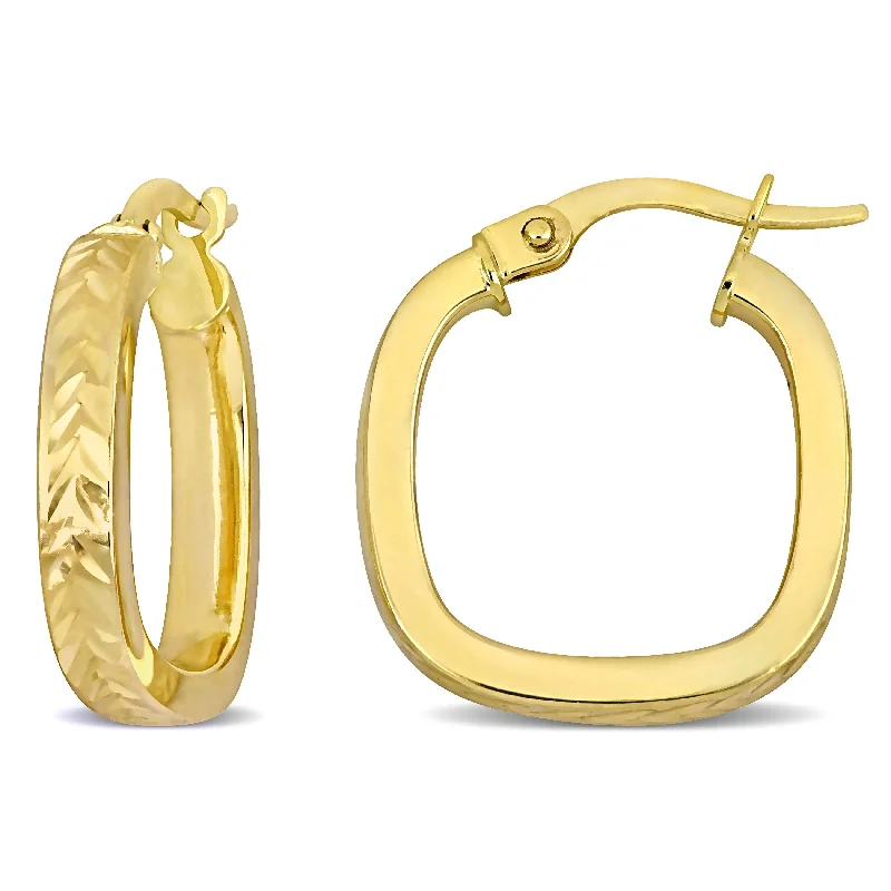 Best hoop earrings with tribal designs for a cultural and exotic aesthetic-19 MM Textured Square Hoop Earrings in 10K Yellow Gold