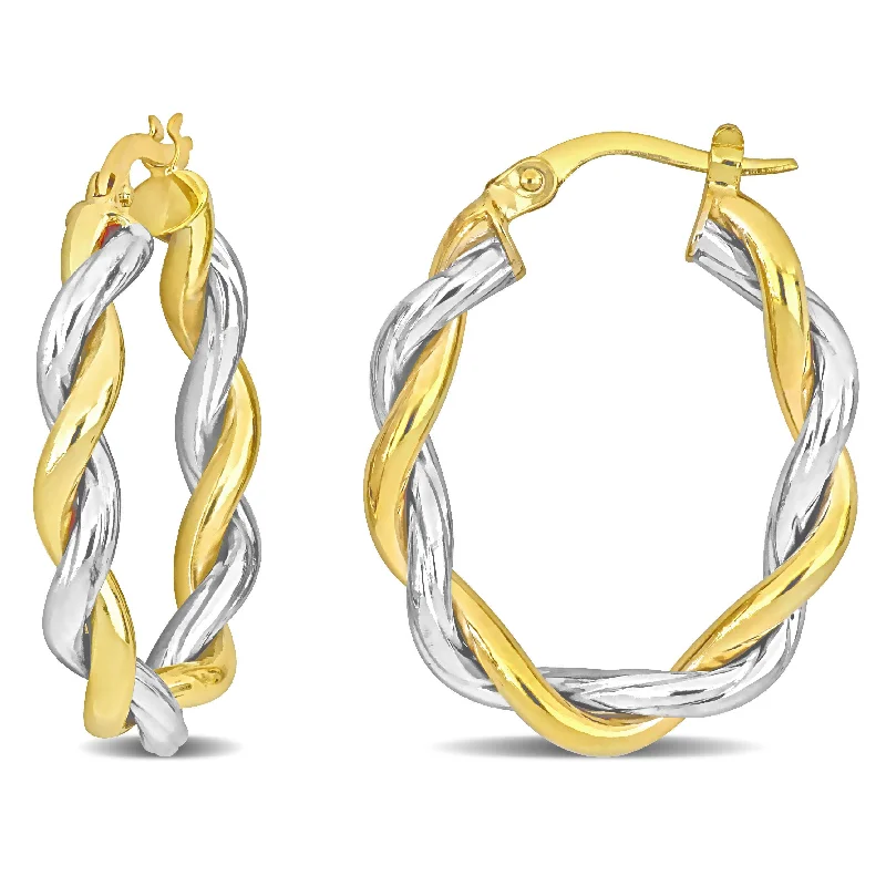 Best hoop earrings with detachable studs for a versatile and adjustable accessory-27 MM Twisted Oval Hoop Earrings in 2-Tone Yellow and White 10K Gold