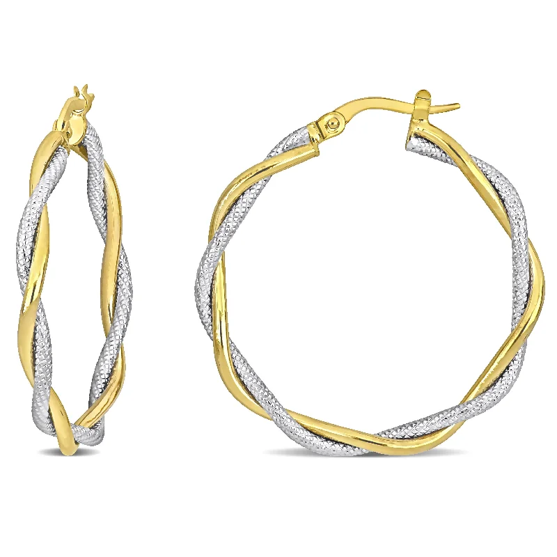 Hoop earrings with abstract shapes for an artistic and creative touch-33 MM Twisted Hoop Earrings in 2-Tone Yellow and White 10K Gold