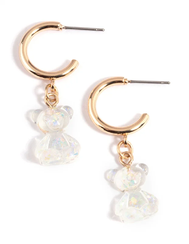 Best hoop earrings with gold for a luxurious and timeless look-Clear Cute Bear Huggie Earrings