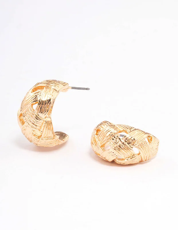 Hoop earrings with abstract shapes for an artistic and creative touch-Gold Woven Textured Teardrop Hoop Earrings