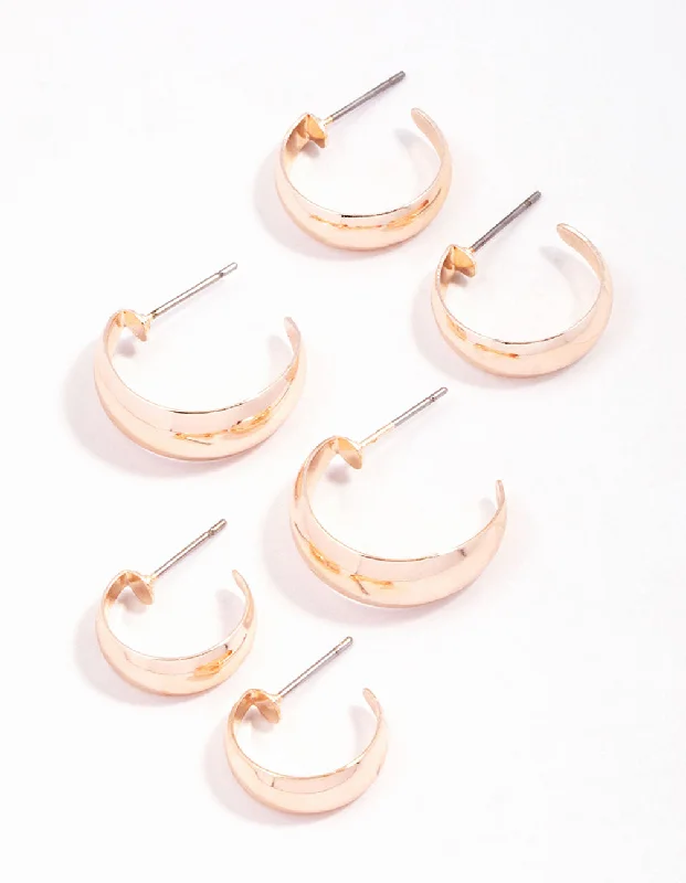 Hoop earrings with diamond-cut surfaces for added sparkle and shine-Rose Gold Chubby Hollow Hoop Earrings Pack