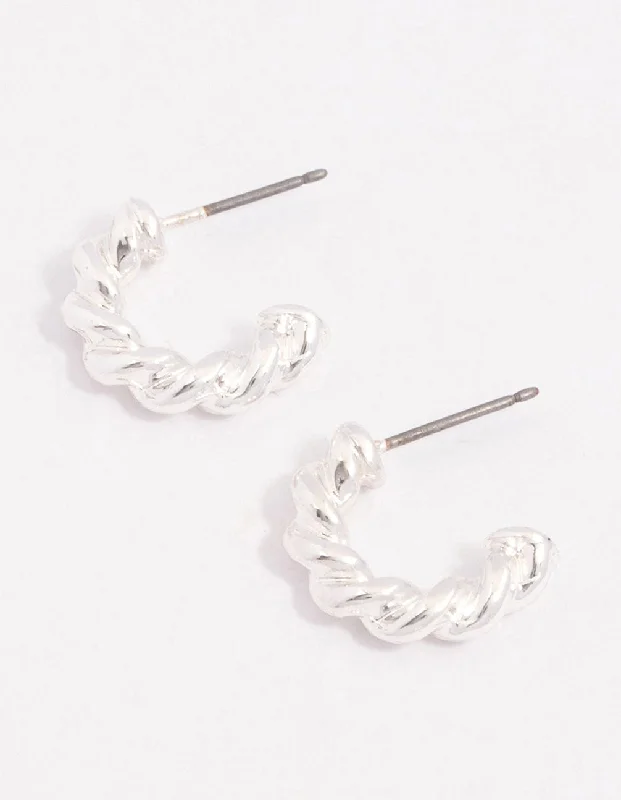 Best hoop earrings with multi-colored gemstones for a vibrant and lively touch-Silver Chubby Twisted Hoop Earrings