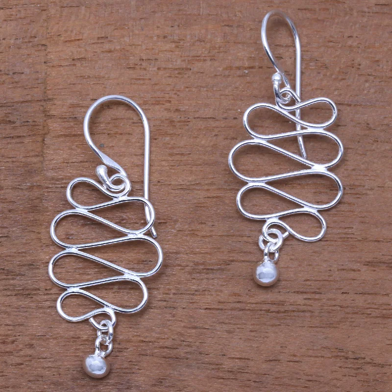 Best hoop earrings with satin ribbons for a soft, feminine appearance-Bali Current Wavy Sterling Silver Dangle Earrings Crafted in Bali