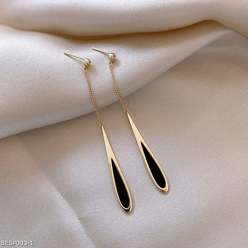 Best hoop earrings with minimalist designs for a clean and modern aesthetic-Black water drop tassel earrings