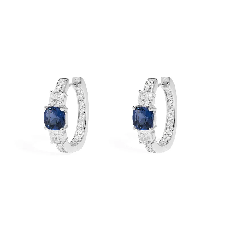 Hoop earrings with a matte finish for a sleek and sophisticated appearance-Blue Square Pavé Hoop Earrings