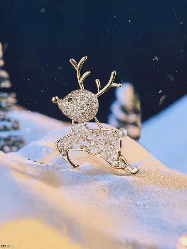 Hoop earrings with abstract shapes for an artistic and creative touch-Cute pearl snowflake deer brooch