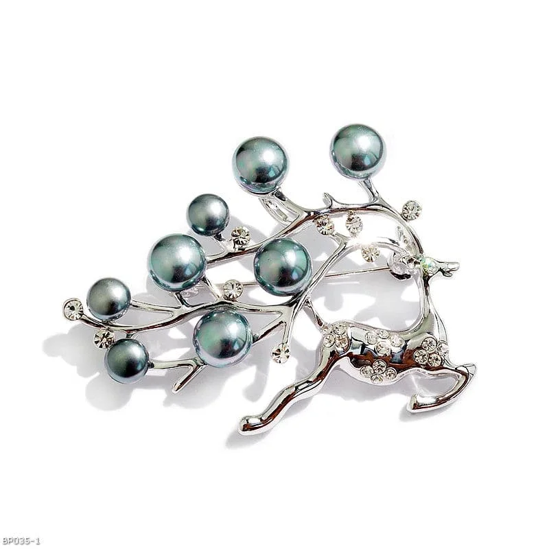 Hoop earrings with dangling charms for a playful and fun look-Pearl deer brooch