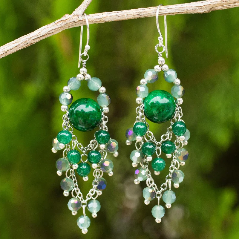 Hoop earrings with dangling charms for a playful and fun look-Brilliant Meteor Green Quartz and Glass Bead Chandelier Style Earrings