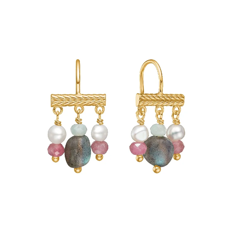 Hoop earrings with floral motifs for a feminine and nature-inspired look-Mirage 18K Gold Plated Earrings w. Hanging Mixed Stones