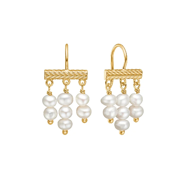 Hoop earrings with cut-out designs for a creative and lightweight effect-Mirage 18K Gold Plated Earrings w. Hanging Pearls