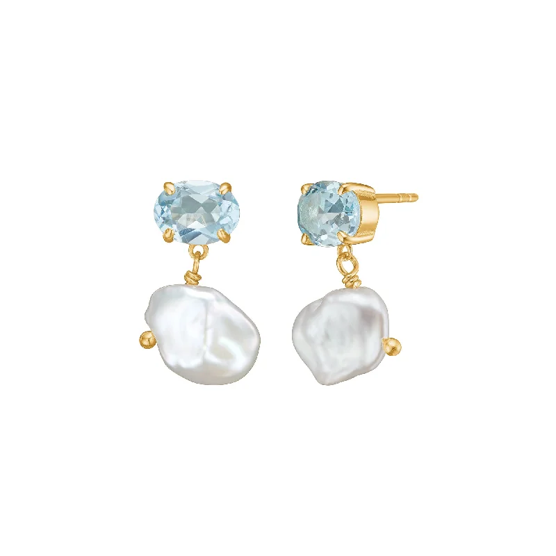 Hoop earrings with satin finishes for a smooth and elegant appearance-Mirage 18K Gold Plated Earrings w. Topaz & Pearls