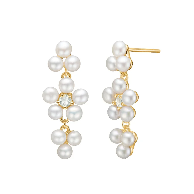 Best hoop earrings with asymmetrical designs for a fashion-forward, avant-garde look-Reef 18K Gold Plated Long Studs w. Prasiolite & Pearls