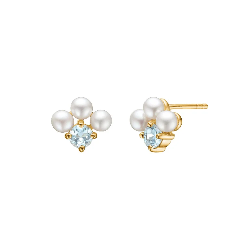 Hoop earrings with oversized pearl accents for a statement-making look-Reef 18K Gold Plated Studs w. Pearls & Topaz