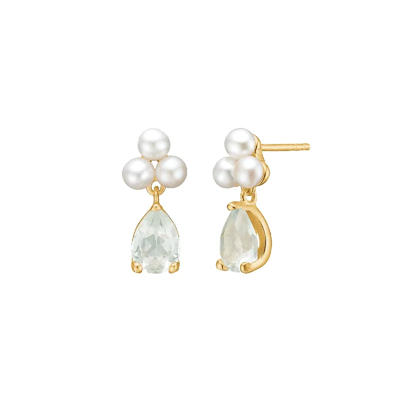 Best hoop earrings with snake-inspired designs for an edgy and fierce vibe-Reef 18K Gold Plated Studs w. Prasiolite Drop & Pearls