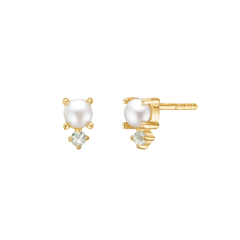 Hoop earrings with snake print designs for an edgy, wild appearance-Reef 18K Gold Plated Studs w. Small Topaz & Pearl