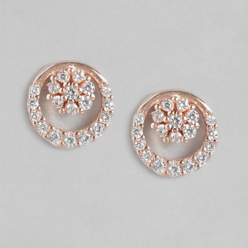 Best hoop earrings with enamel details for a colorful and modern look-Circle of Petals Rose Gold CZ 925 Sterling Silver Earrings