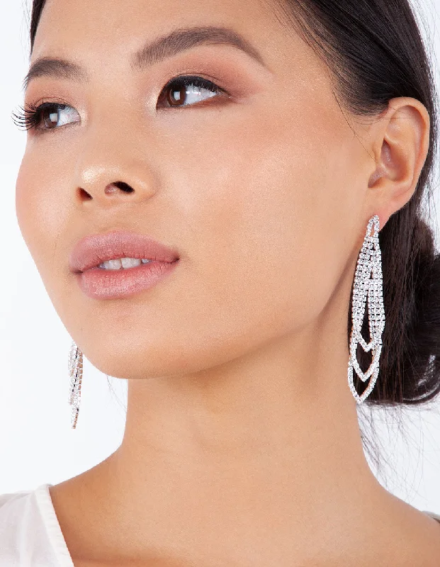 Stylish hoop earrings with diamond accents for an elegant and sparkling effect-Silver Gradual Loop Cup Chain Earrings