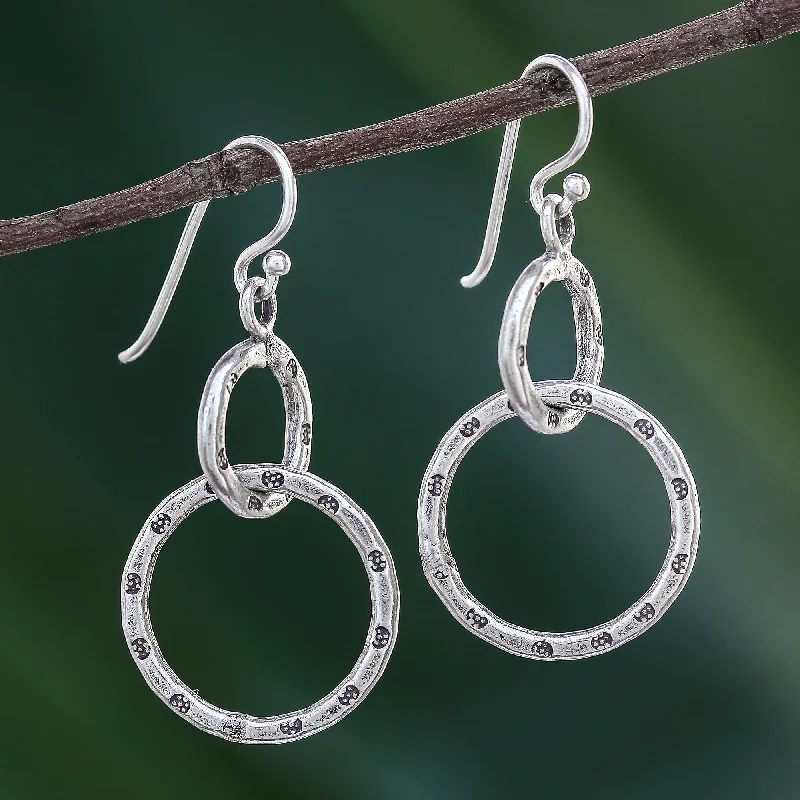 Hoop earrings with diamond-cut surfaces for added sparkle and shine-Dainty Links Stamped Sterling Silver Dangle Earrings from Thailand