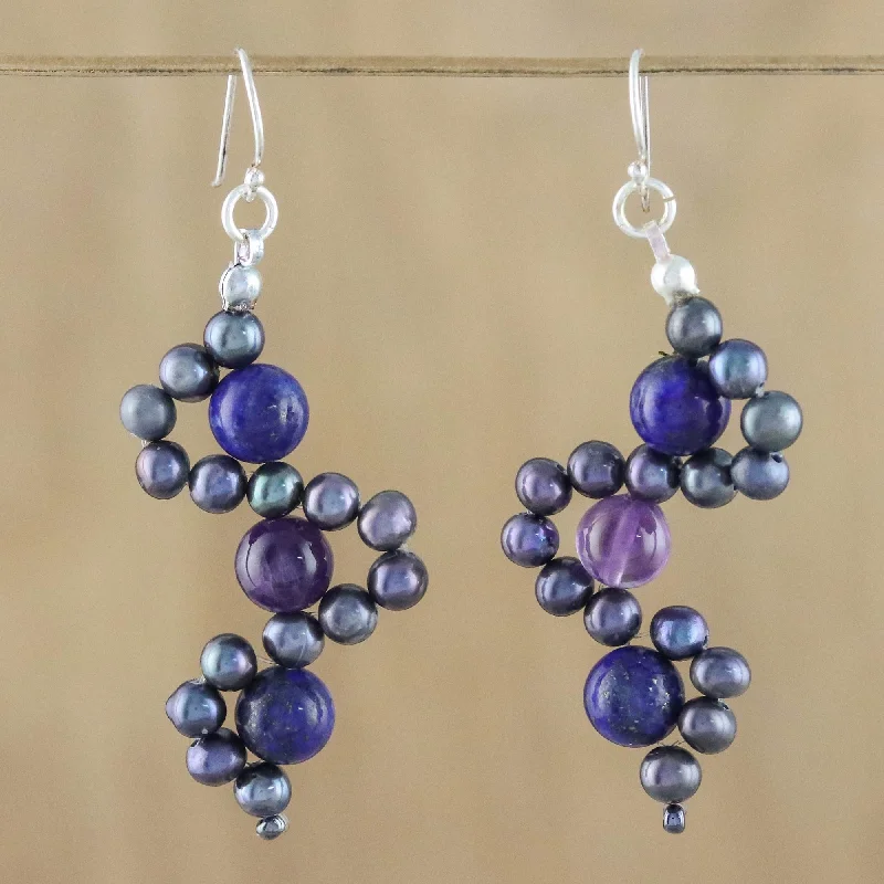 Small hoop earrings for a delicate and understated everyday wear-Dancing Gems in Blue Multi-Gemstone Dangle Earrings in Blue from Thailand