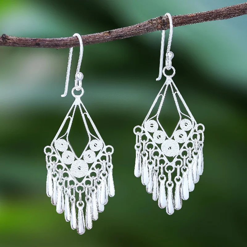 Best hoop earrings with marbled designs for a trendy and artistic effect-Diamond Swing Diamond-Shaped Sterling Silver Filigree Dangle Earrings