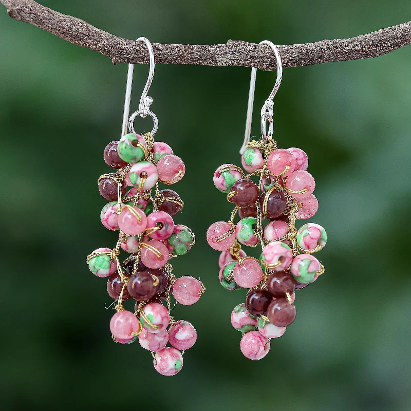 Hoop earrings with gold accents for a warm, elegant statement piece-Dionysus in Pink Hand Crafted Quartz and Agate Dangle Earrings