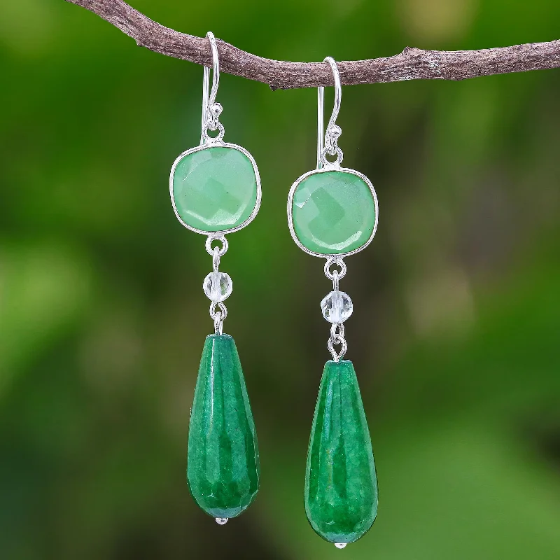 Best hoop earrings with butterfly motifs for a playful and whimsical appearance-Easy Being Green Green Chalcedony and Quartz Dangle Earrings