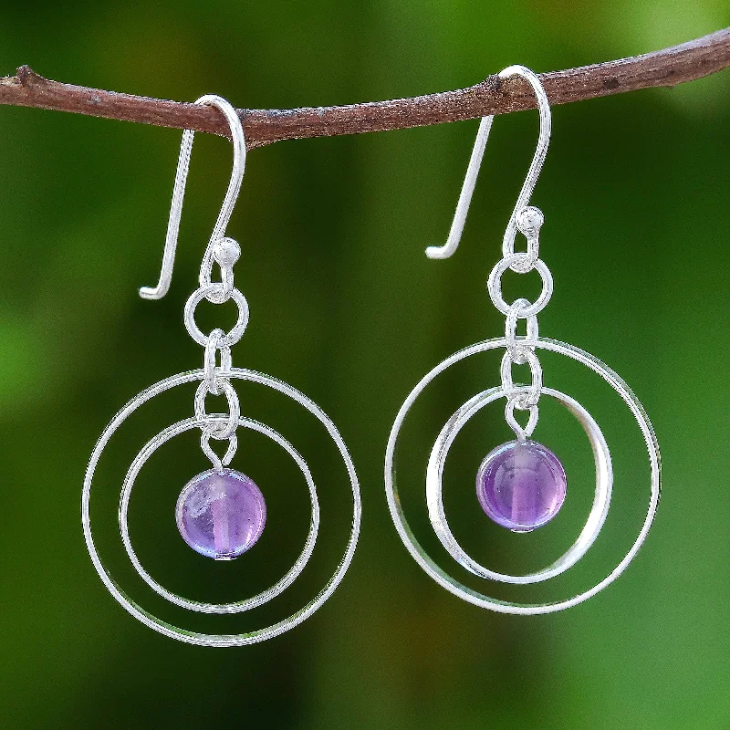 Best hoop earrings with matte finish for a sophisticated, understated design-Elegant Orbit Circular Amethyst Dangle Earrings Crafted in Thailand