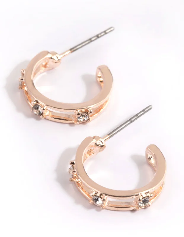 Stylish hoop earrings with diamond accents for an elegant and sparkling effect-Rose Gold Diamante Huggie Hoop Earrings