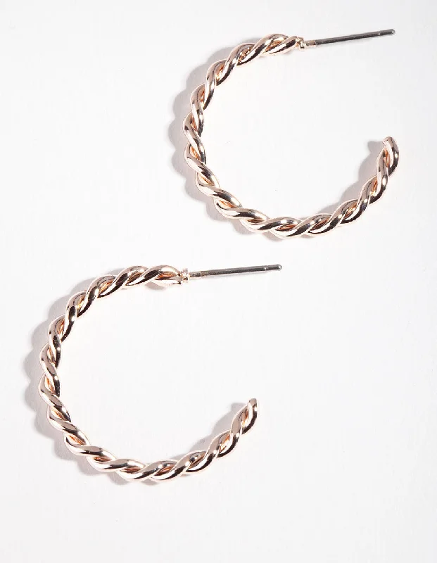 Hoop earrings with rhinestone-studded rims for a glamorous touch-Rose Gold Twisted Hoop Earrings