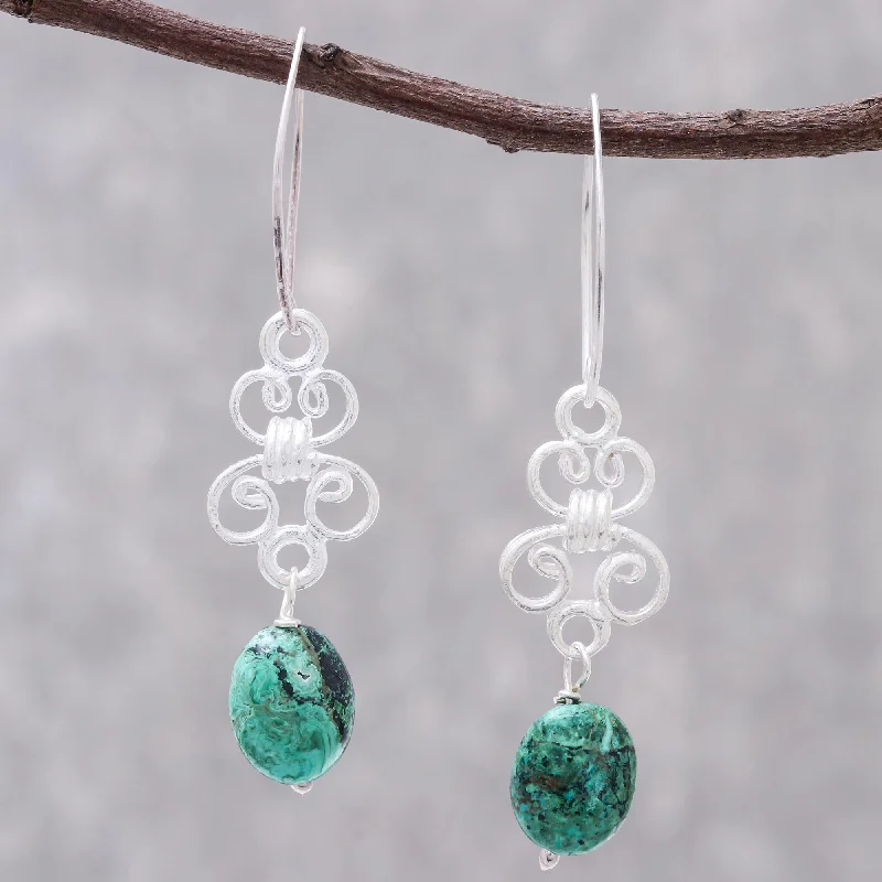 Hoop earrings with rhinestone-studded rims for a glamorous touch-Enchanted Wind Elegant Malachite Dangle Earrings from Thailand