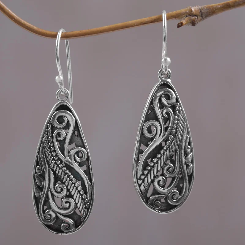 Hoop earrings with a chunky design for a bold and trendy statement-Fern Drops Sterling Silver Dangle Earrings Handmade in Indonesia