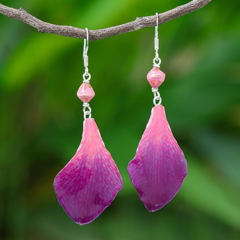 Hoop earrings with twisted leather for a chic and modern boho look-Forever Orchid in Fuchsia Fuchsia Orchid Petal Earrings