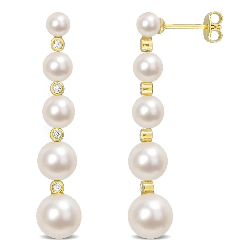 Hoop earrings with heart-shaped frames for a romantic and feminine look-Freshwater Cultured Pearl and 1/4 CT TGW White Topaz Graduated Dangle Earrings in Yellow Plated Sterling Silver