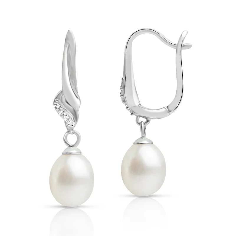 Best hoop earrings with blackened metal for an edgy and bold appearance-Freshwater Pearl & Natural Diamond Mermaid Tears Earrings in Sterling Silver