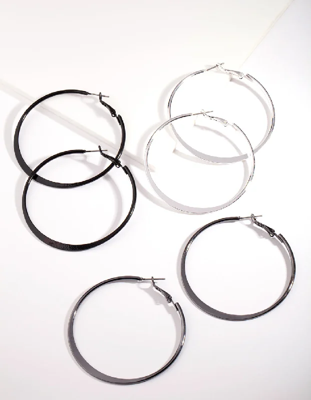 Best hoop earrings with angel wing accents for a spiritual and meaningful design-Silver Flat Edge Hoop Earring Pack