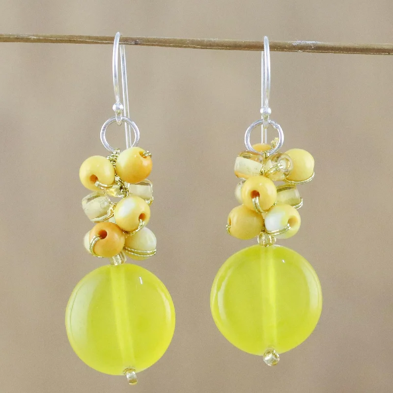 Best hoop earrings with vintage-style detailing for a nostalgic and timeless look-Fun Circles in Yellow Quartz and Glass Bead Dangle Earrings from Thailand