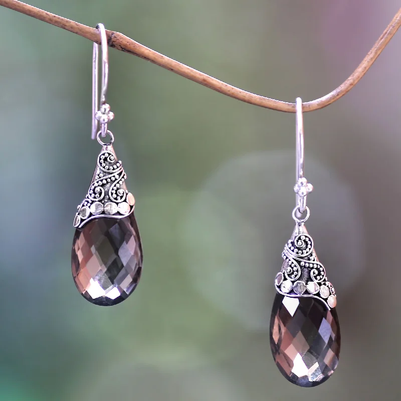 Best hoop earrings with geometric shapes for a modern and artistic appeal-Glamorous Fair Trade Smoky Quartz and Sterling Silver Dangle Earrings