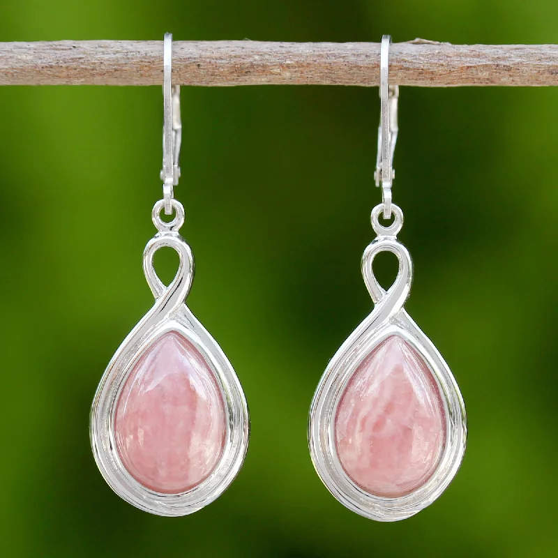 Hoop earrings with a matte finish for a sleek and sophisticated appearance-Glamorous Rose Thai Rhodochrosite and Sterling Silver Drop Dangle Earrings